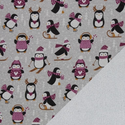 Alpenfleece ♥ LEAH ♥ Pinguine meliert grau Beere